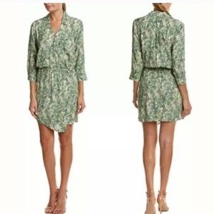 CAbi 280 Green Leaf Print Faux Wrap Dress
